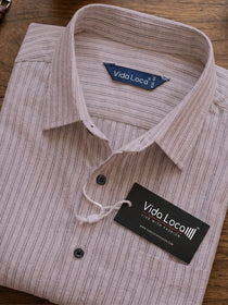 KISHRO Men Cotton Striped Regular Fit Casual Shirt - Gray Light