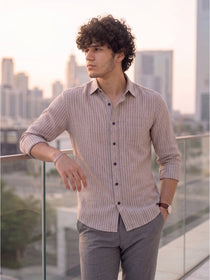 KISHRO Men Cotton Striped Regular Fit Casual Shirt - Gray Light