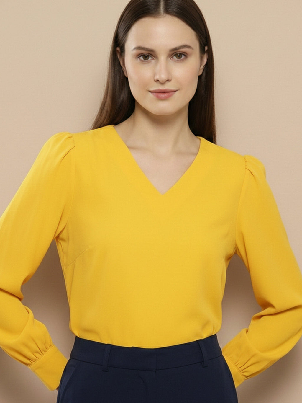 KISHRO Women Denim Solid Regular Fit Top - Yellow