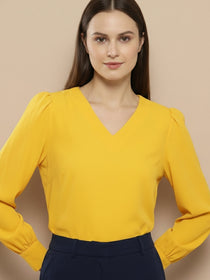 KISHRO Women Denim Solid Regular Fit Top - Yellow