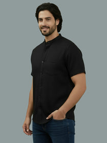 KISHRO Men Cotton Regular Fit Mandarin Collar Casual Shirt - White
