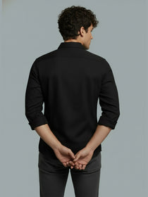 KISHRO Men Cotton Solid Regular Fit Spread Collar Casual Shirt - Black