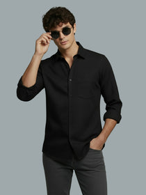 KISHRO Men Cotton Solid Regular Fit Spread Collar Casual Shirt - Black