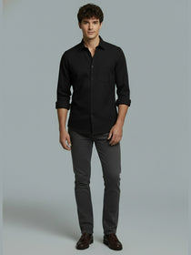 KISHRO Men Cotton Solid Regular Fit Spread Collar Casual Shirt - Black