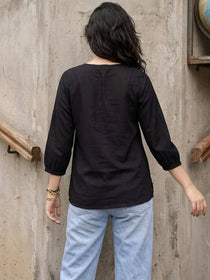 KISHRO Women Viscose Solid Regular Fit Top - Black