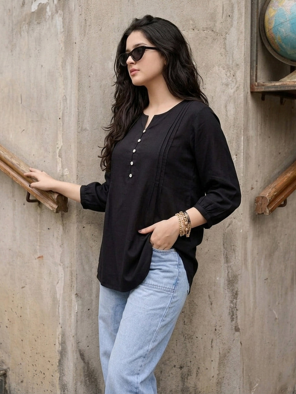 KISHRO Women Viscose Solid Regular Fit Top - Black