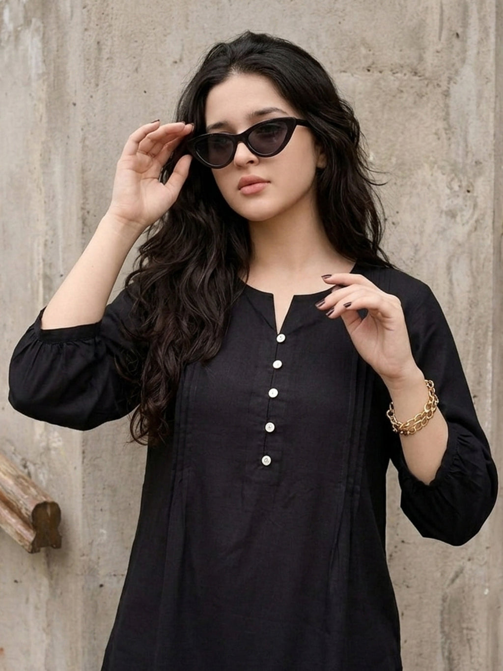 KISHRO Women Viscose Solid Regular Fit Top - Black