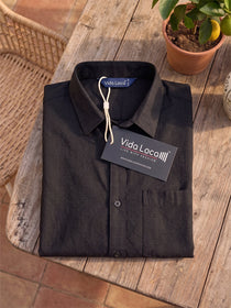 KISHRO Men Cotton Solid Regular Fit Spread Collar Full Sleeve Casual Shirt - Black