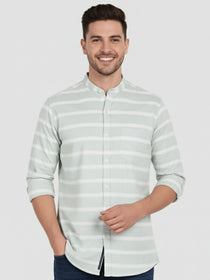 KISHRO Men Cotton Striped Spread Collar Short Kurta - White