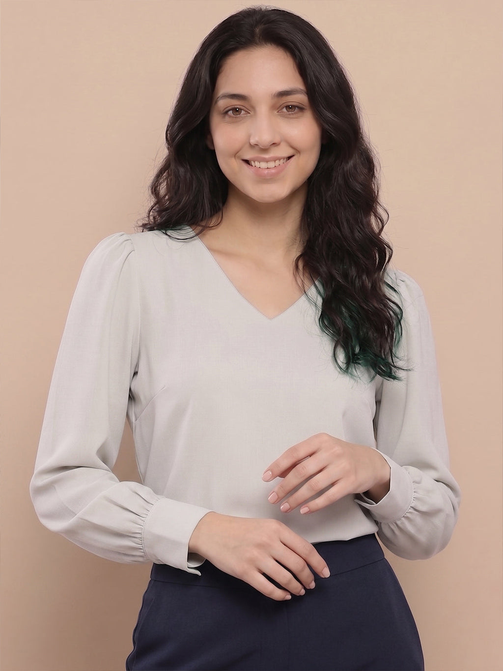 KISHRO Women Denim Solid Regular Fit Top - Teal Blue