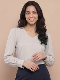 KISHRO Women Denim Solid Regular Fit Top - Teal Blue