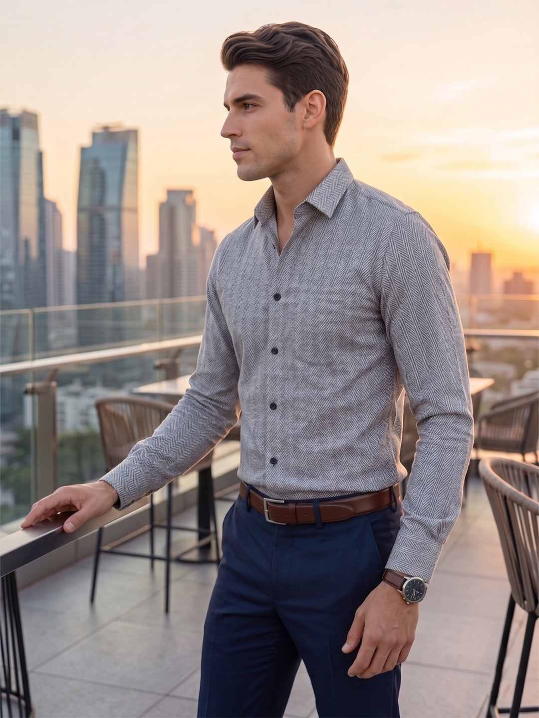 KISHRO Men Cotton Printed Regular Fit Casual Shirt - Dark Grey