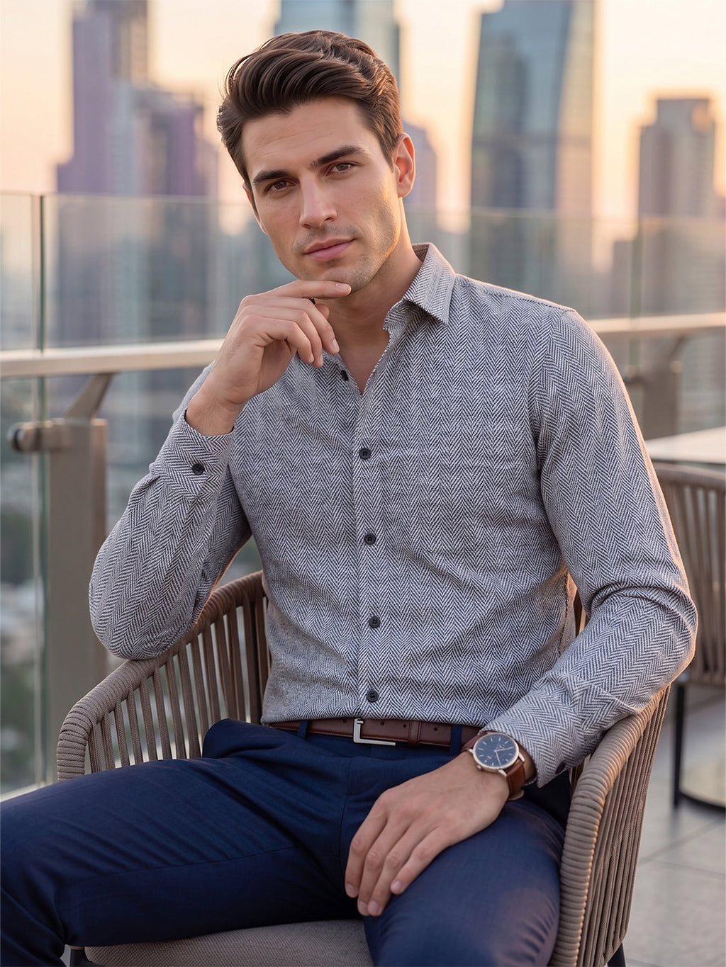 KISHRO Men Cotton Printed Regular Fit Casual Shirt - Dark Grey
