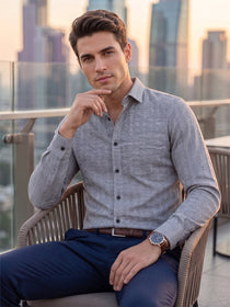 KISHRO Men Cotton Printed Regular Fit Casual Shirt - Dark Grey