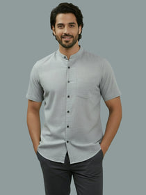 KISHRO Men Cotton Regular Fit Mandarin Collar Casual Shirt - White
