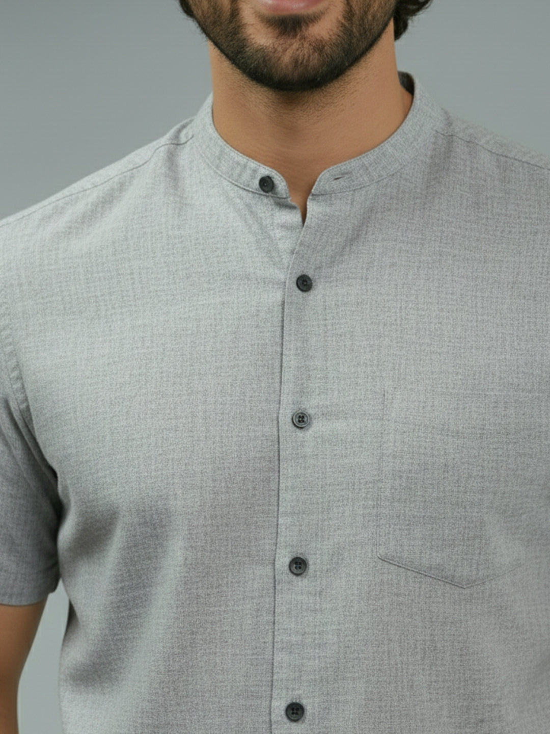 KISHRO Men Cotton Regular Fit Mandarin Collar Casual Shirt - White