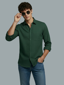 KISHRO Men Cotton Solid Regular Fit Spread Collar Casual Shirt - Black