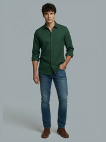 KISHRO Men Cotton Solid Regular Fit Spread Collar Casual Shirt - Black
