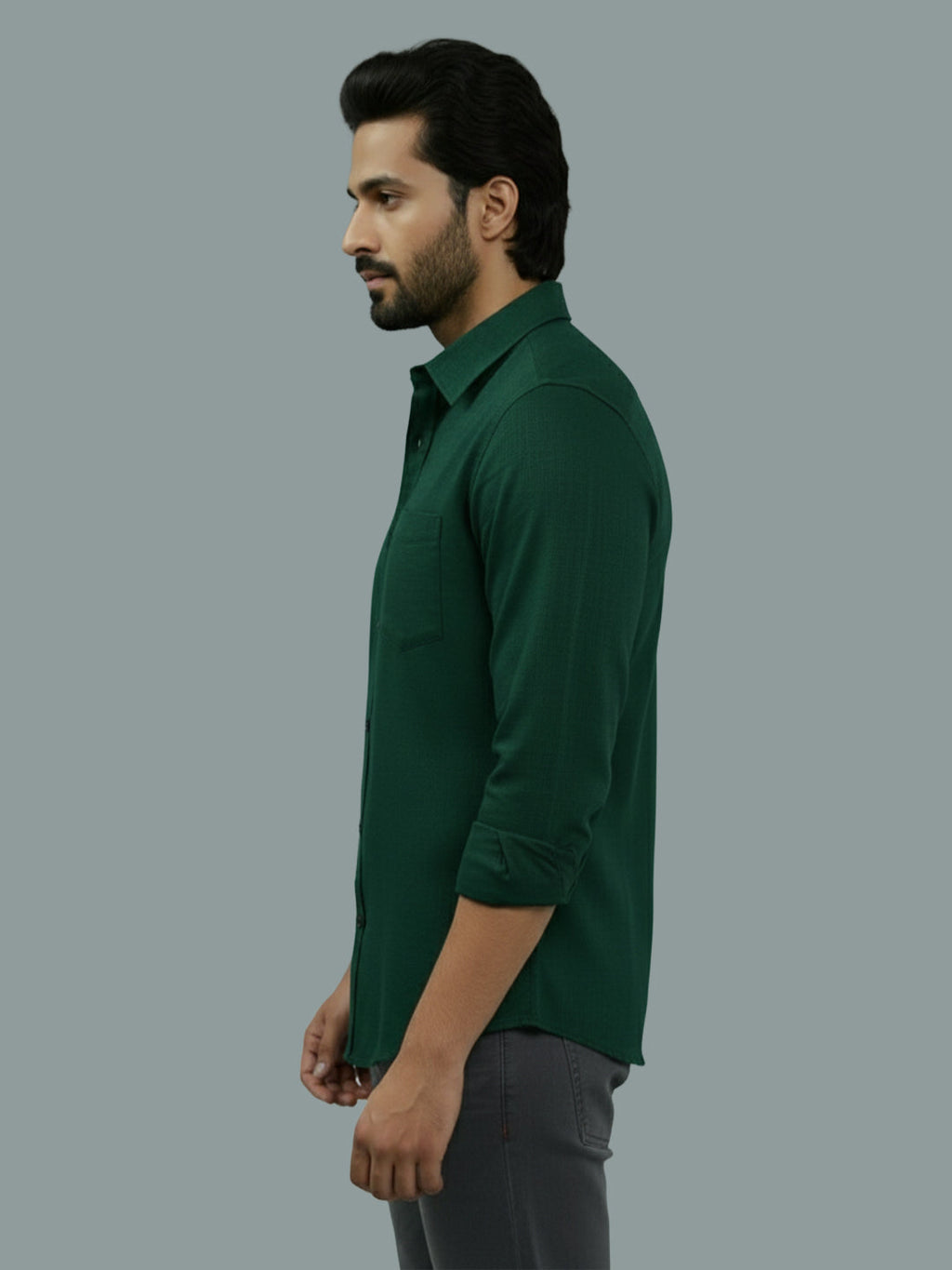 KISHRO Men Cotton Regular Fit Spread Collar Casual Shirt - Green