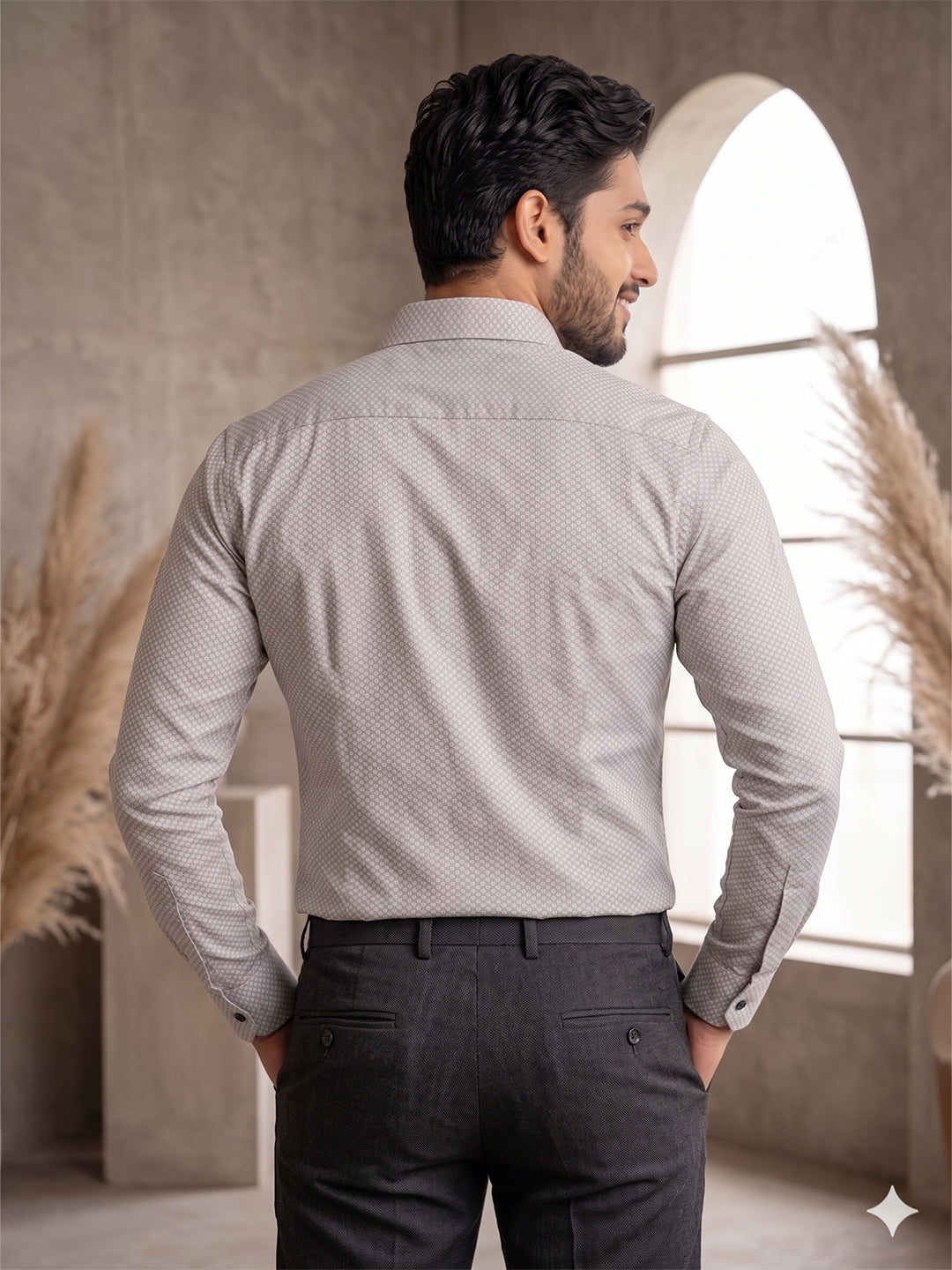 KISHRO Men Cotton Printed Regular Fit Casual Shirt - Light Grey