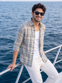 KISHRO Men Cotton Checked Regular Fit Casual Shirt - White
