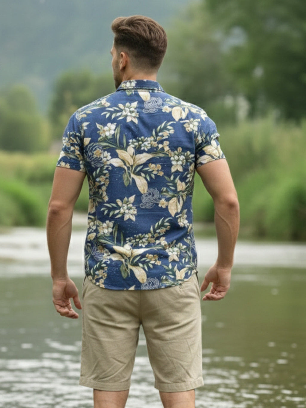 KISHRO Men Cotton Printed Regular Fit Casual Shirt - Royal Blue