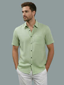 KISHRO Men Cotton Regular Fit Spread Collar Casual Shirt - Yellow