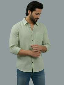 KISHRO Men Cotton Regular Fit Spread Collar Casual Shirt - Green
