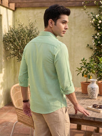 KISHRO Men Cotton Solid Regular Fit Casual Shirt - Light Green