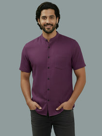 KISHRO Men Cotton Regular Fit Mandarin Collar Casual Shirt - White