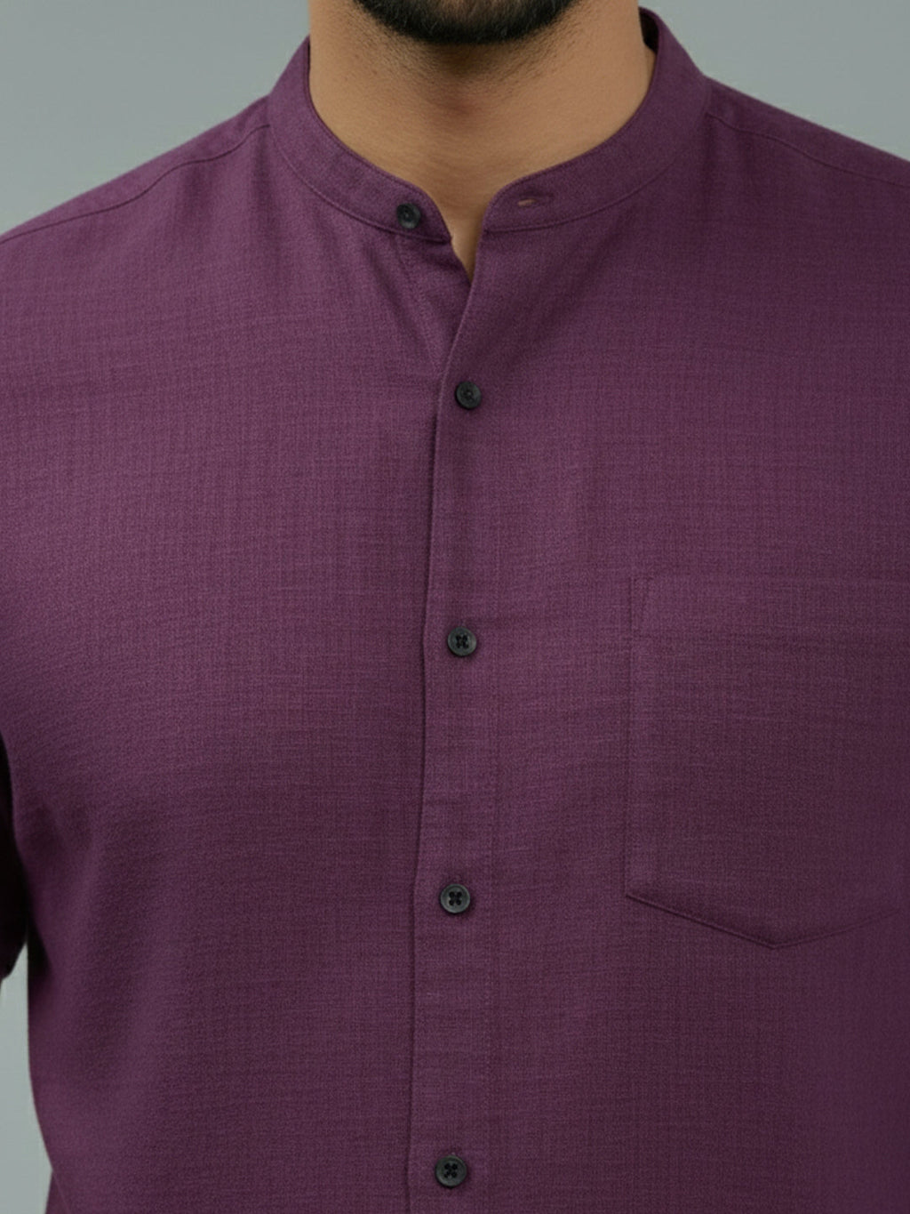 KISHRO Men Cotton Regular Fit Mandarin Collar Casual Shirt - White