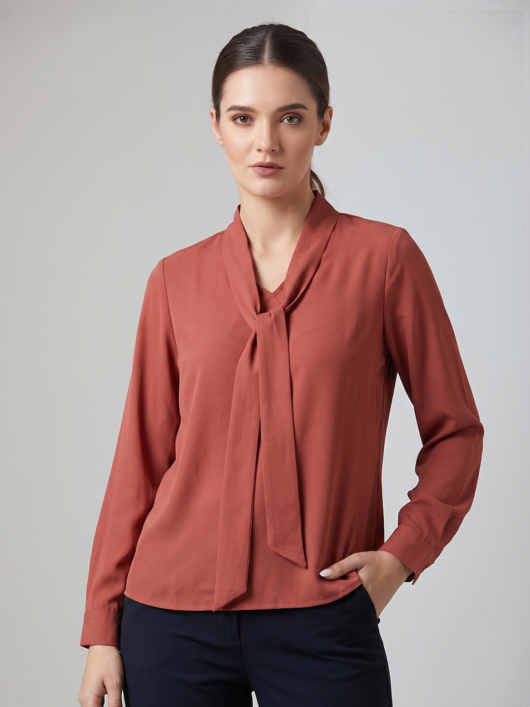 KISHRO Women Viscose Rayon Solid Regular Fit Top - Dusty Rose