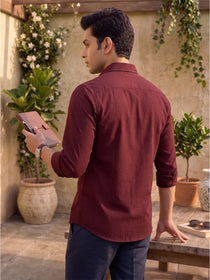 KISHRO Men Cotton Solid Regular Fit Casual Shirt - Maroon