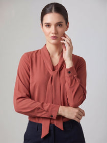 KISHRO Women Viscose Rayon Solid Regular Fit Top - Dusty Rose