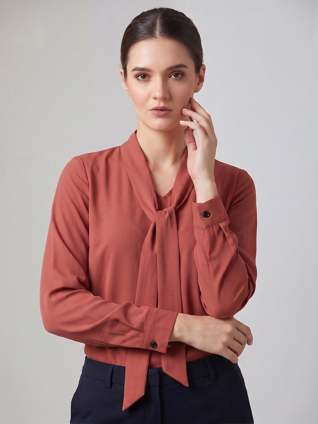 KISHRO Women Viscose Rayon Solid Regular Fit Top - Dusty Rose