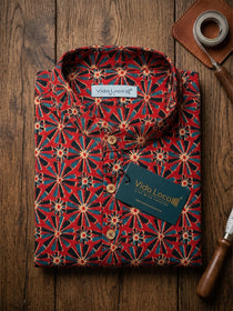 KISHRO Men Cotton Printed Regular Fit Short Kurta - Rust