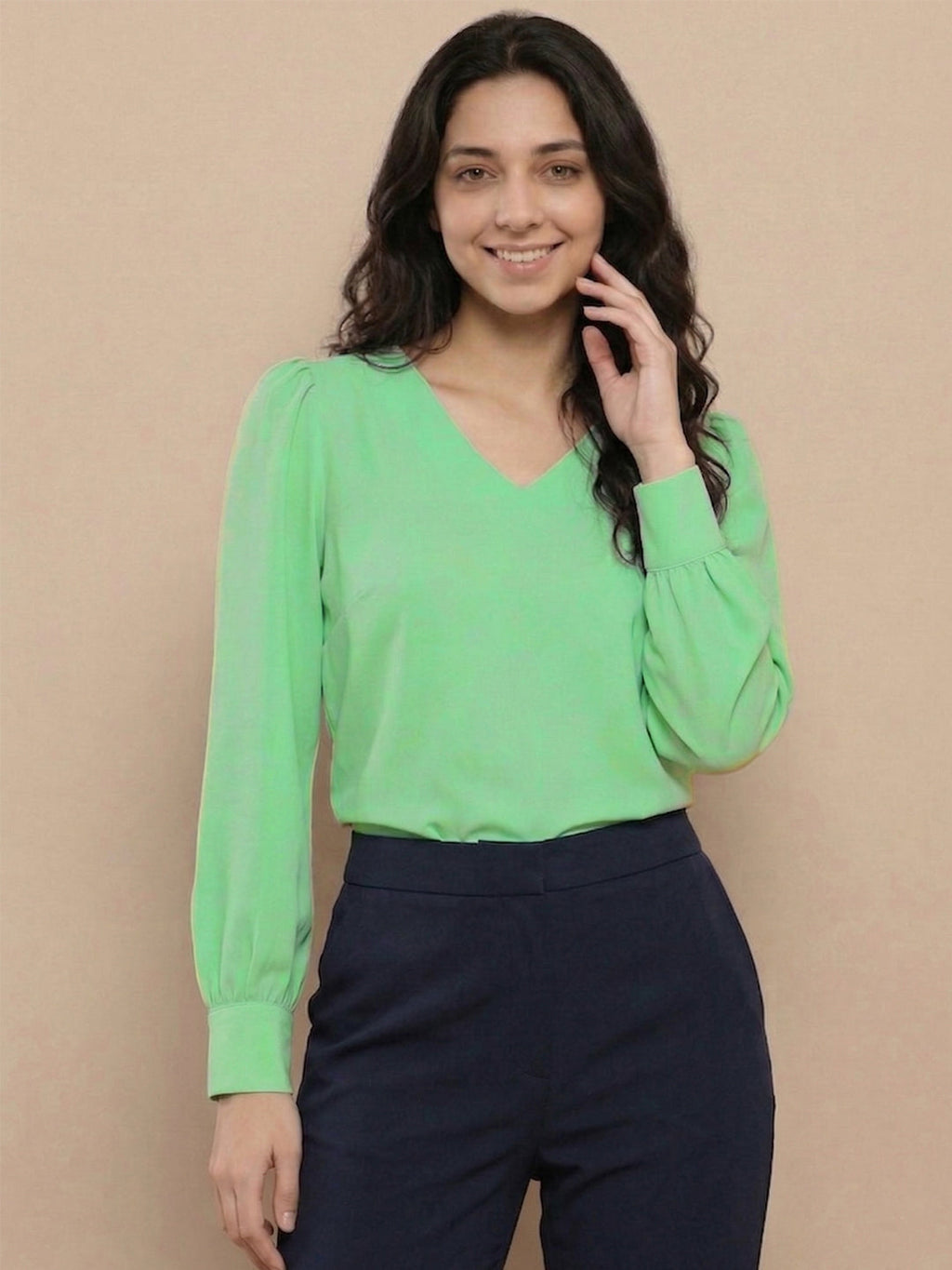 KISHRO Women Denim Solid Regular Fit Top - Teal Blue