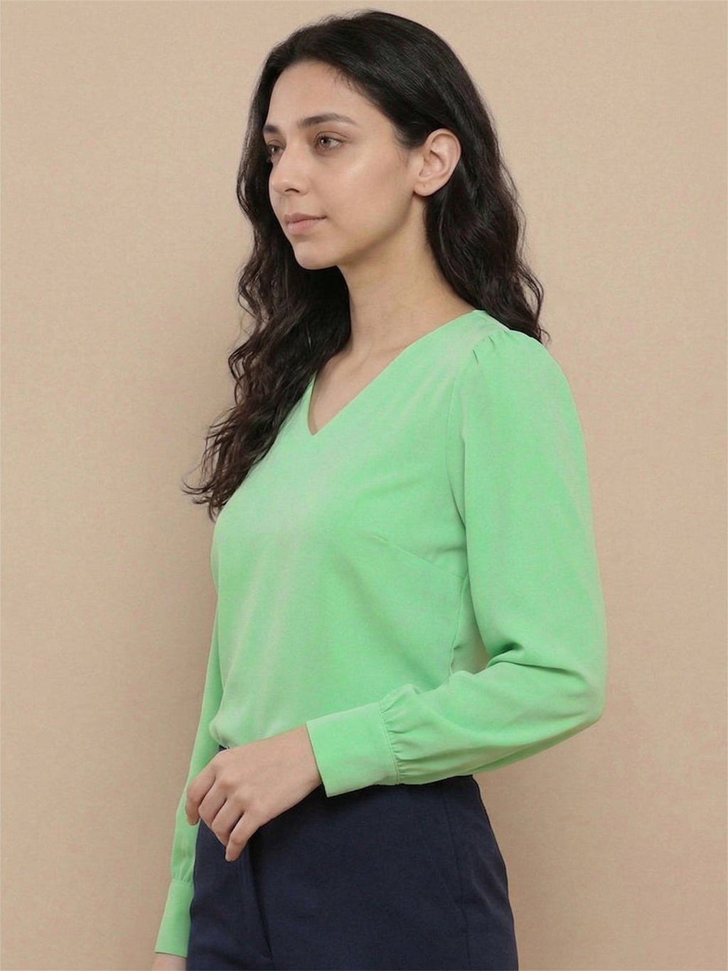 KISHRO Women Denim Solid Regular Fit Top - Teal Blue