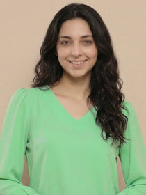 KISHRO Women Denim Solid Regular Fit Top - Teal Blue