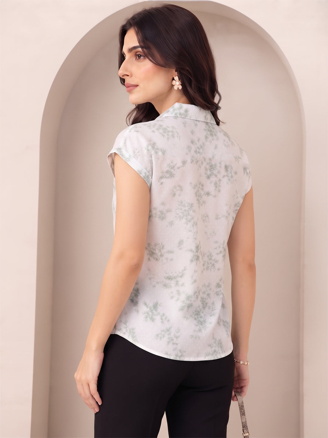 KISHRO Women Viscose Rayon Floral Printed Regular Fit Shirt - White