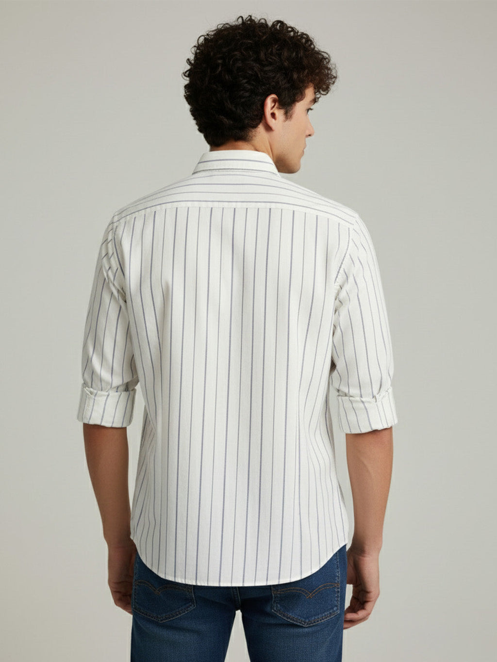 KISHRO Men Cotton Striped Regular Fit Casual Shirt - Navy Blue