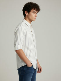 KISHRO Men Cotton Striped Regular Fit Casual Shirt - Navy Blue