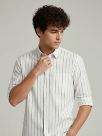 KISHRO Men Cotton Striped Regular Fit Casual Shirt - Navy Blue