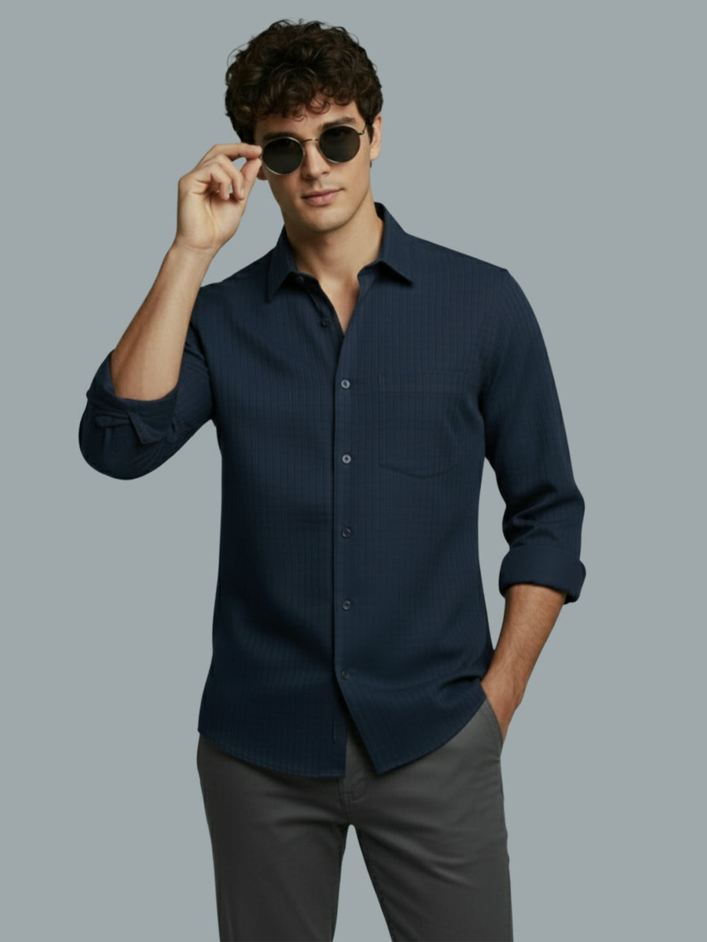 KISHRO Men Cotton Solid Regular Fit Spread Collar Casual Shirt - Black