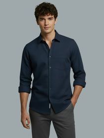 KISHRO Men Cotton Solid Regular Fit Spread Collar Casual Shirt - Black