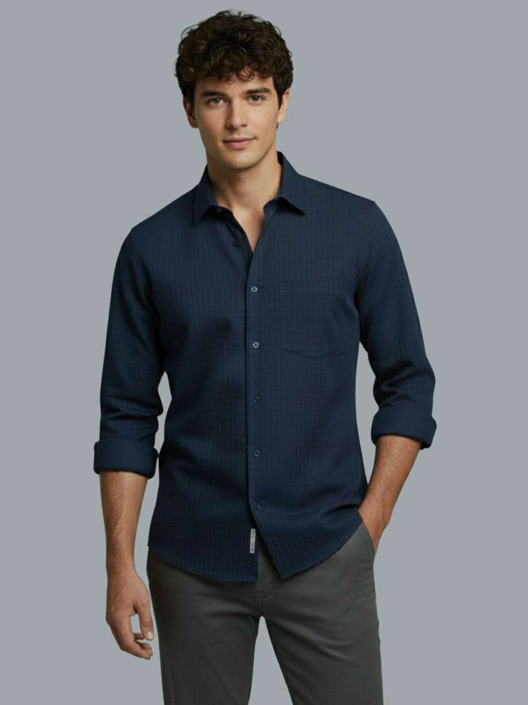 KISHRO Men Cotton Solid Regular Fit Spread Collar Casual Shirt - Black