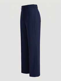 KISHRO Women Linen Solid Full Length Wide-Leg Trousers - Navy Blue