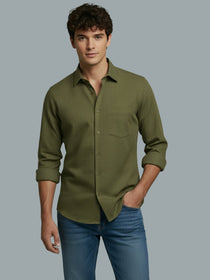 KISHRO Men Cotton Solid Regular Fit Spread Collar Casual Shirt - Black