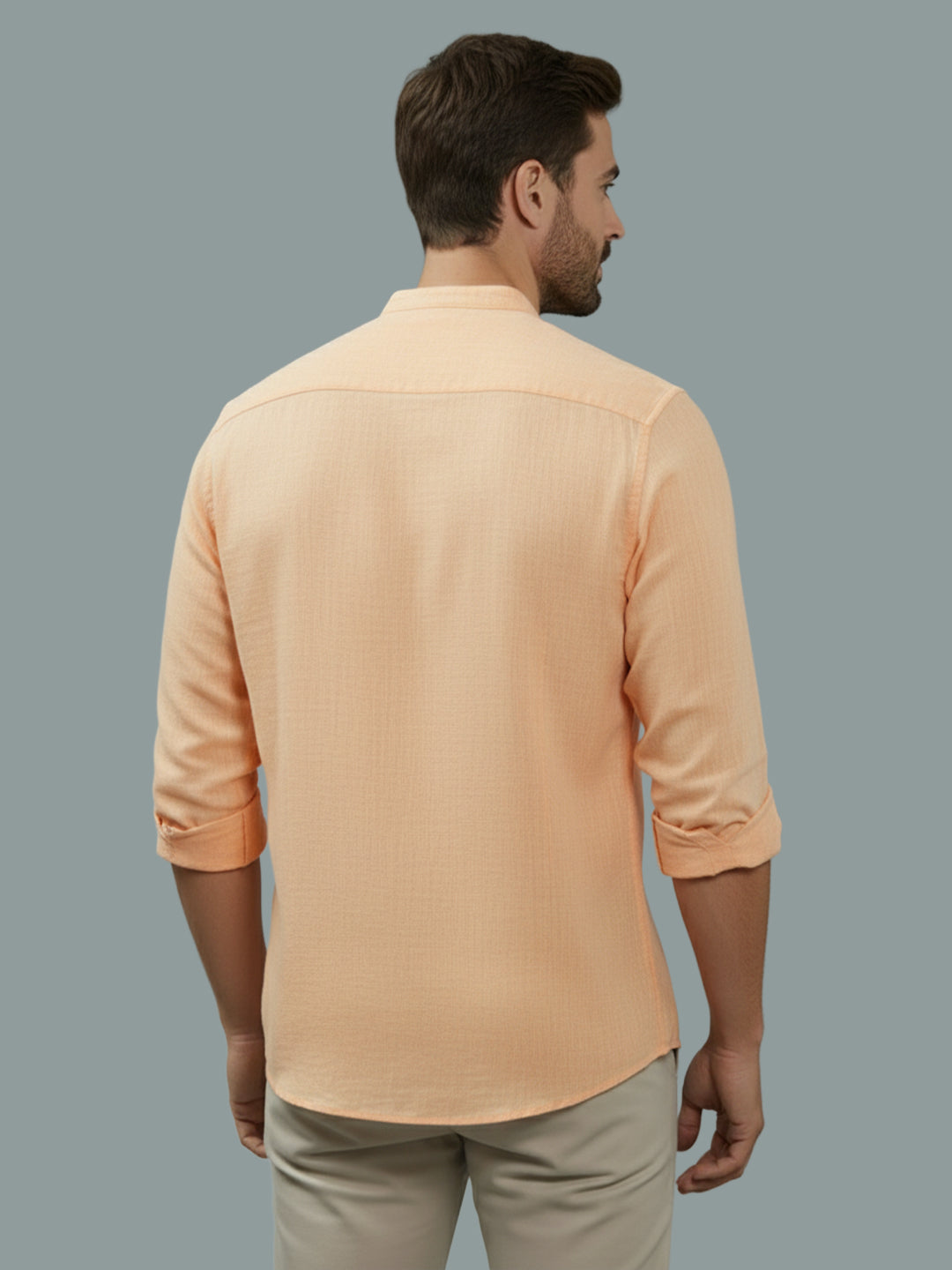 KISHRO Men Cotton Regular Fit Mandarin Collar Casual Shirt - Pink