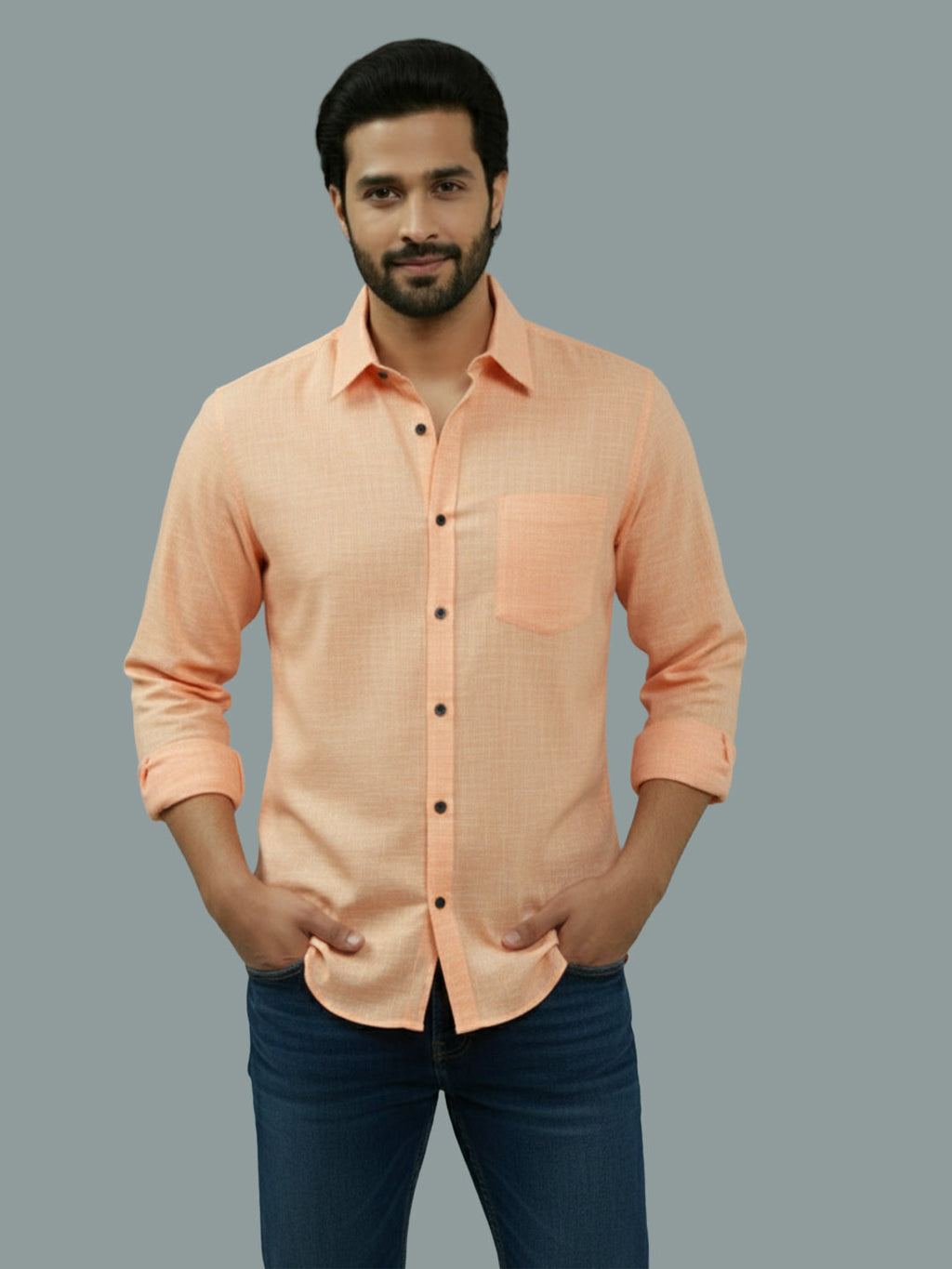 KISHRO Men Cotton Regular Fit Spread Collar Casual Shirt - Green